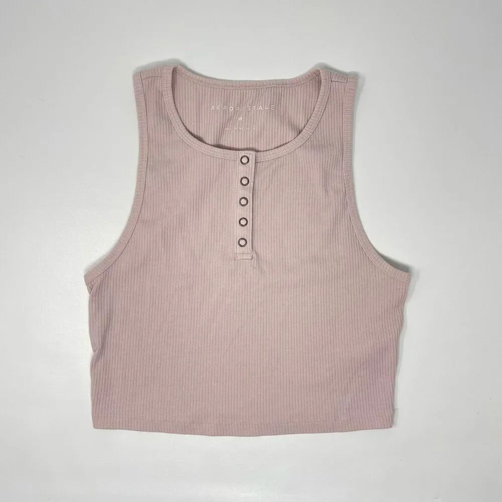 Aeropostale Y2K Ribbed Knit Henley Cropped Tank Top Lot of 2 Stretch Size Medium - Picture 4 of 9
